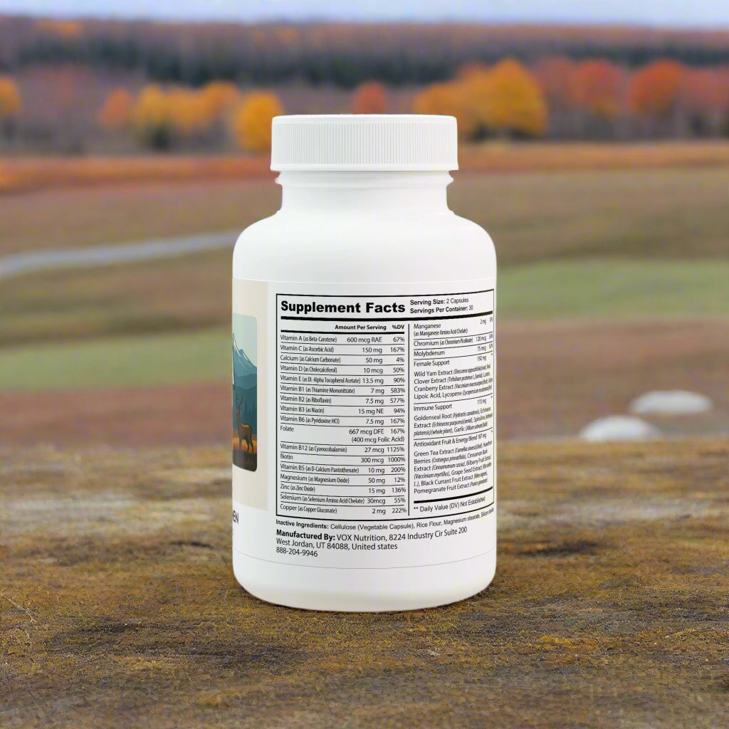 Supplement bottle with label on a white background