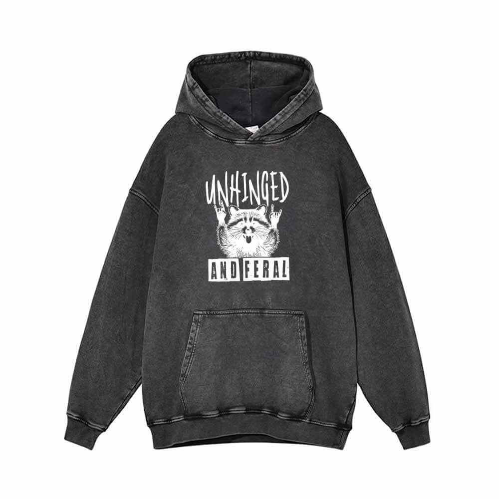 Unhinged And Feral Raccoon Vintage Washed Hoodie