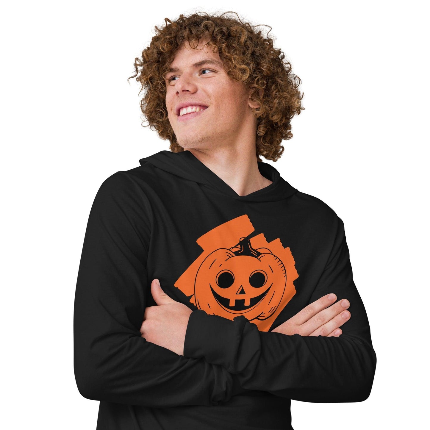 Halloween Pumpkin Jack-o-Lantern Hooded long-sleeve tee - Lizard Vigilante