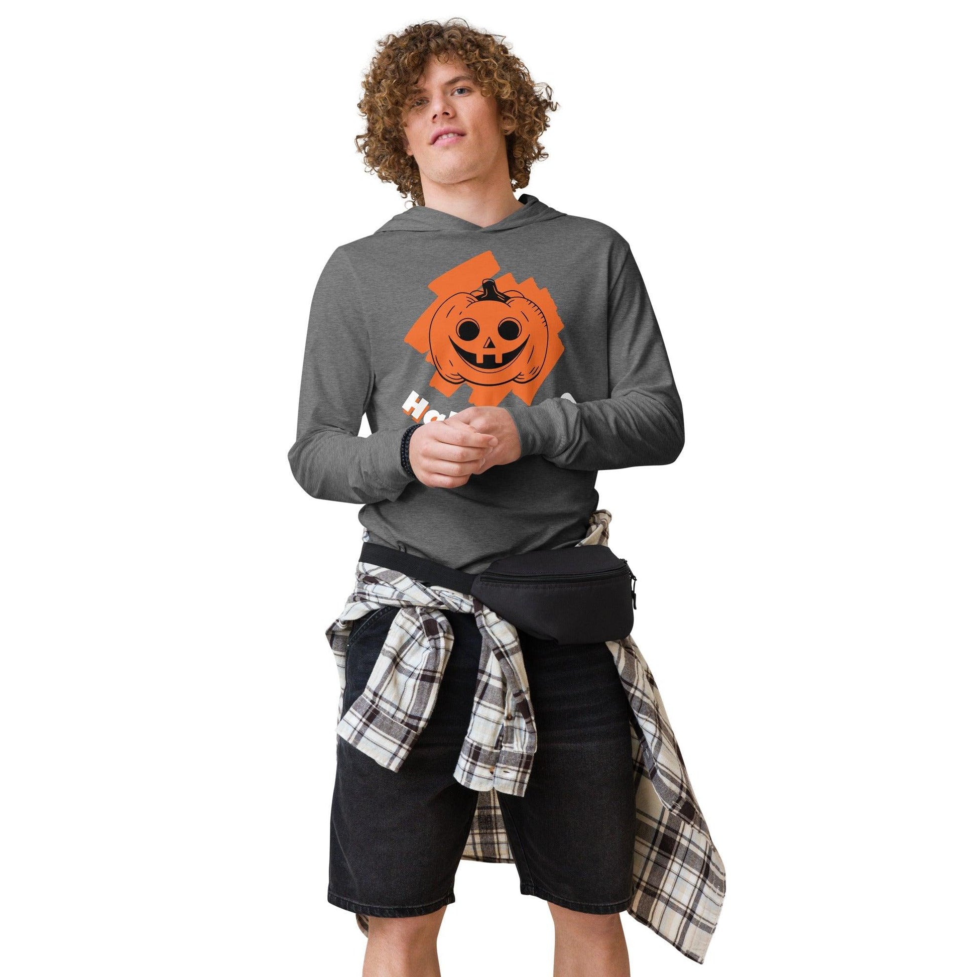 Halloween Pumpkin Jack-o-Lantern Hooded long-sleeve tee - Lizard Vigilante