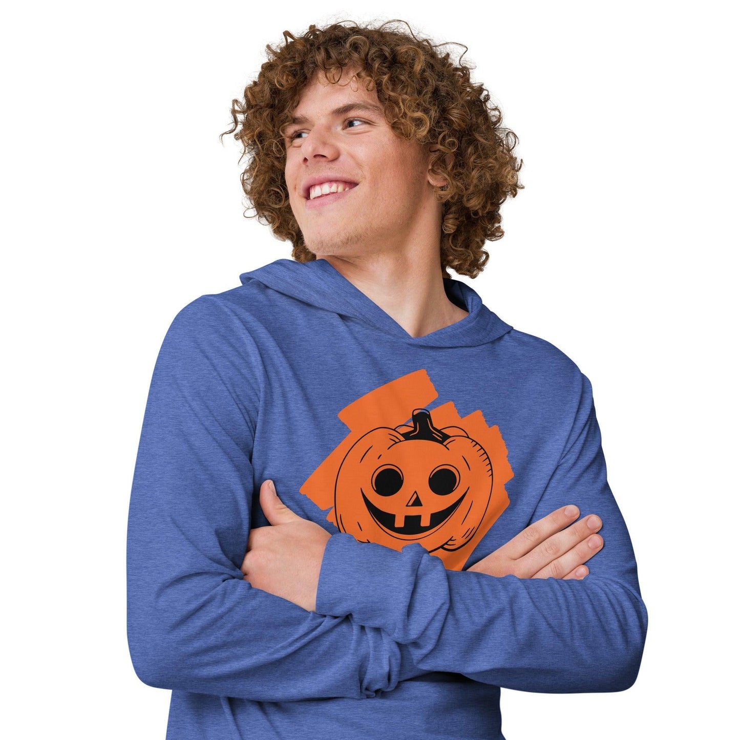 Halloween Pumpkin Jack-o-Lantern Hooded long-sleeve tee - Lizard Vigilante