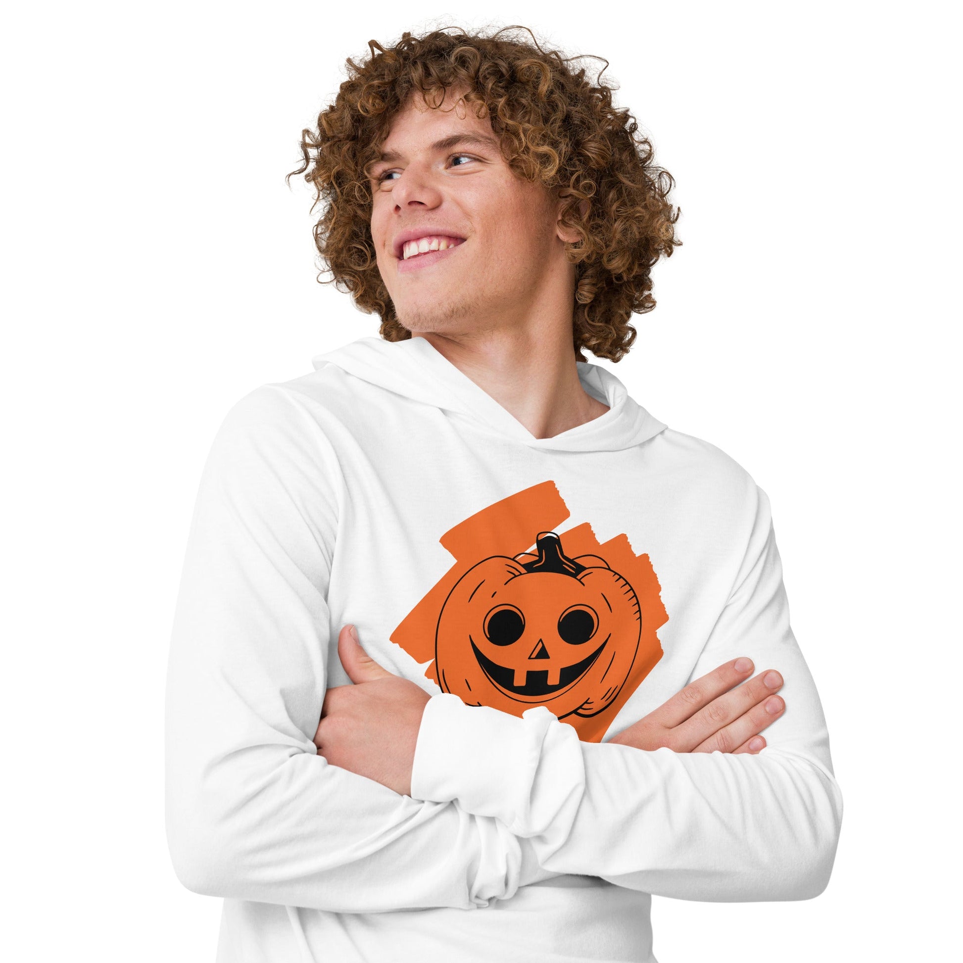 Halloween Pumpkin Jack-o-Lantern Hooded long-sleeve tee - Lizard Vigilante