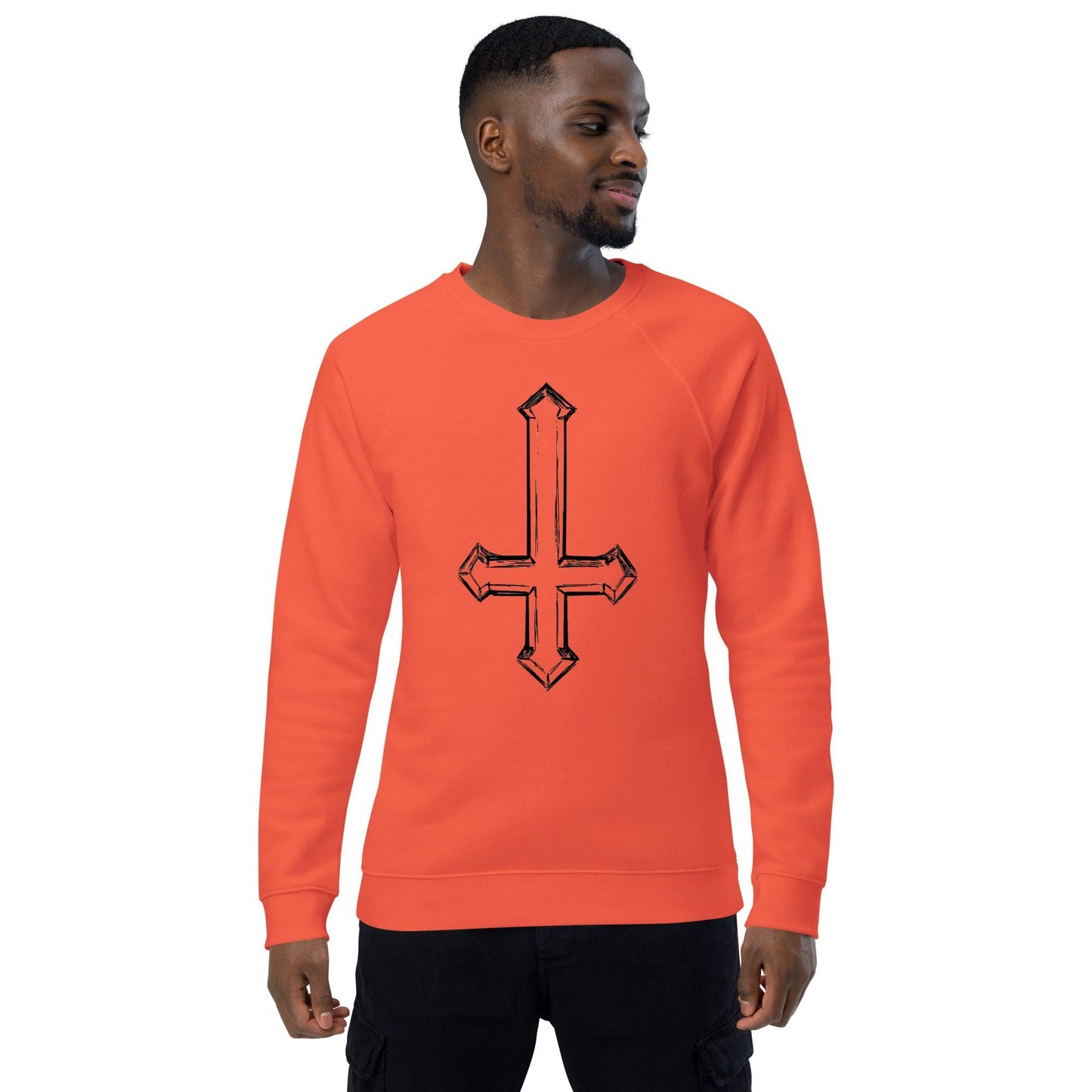 Upside Down Cross Sketch Unisex organic raglan sweatshirt - Lizard Vigilante