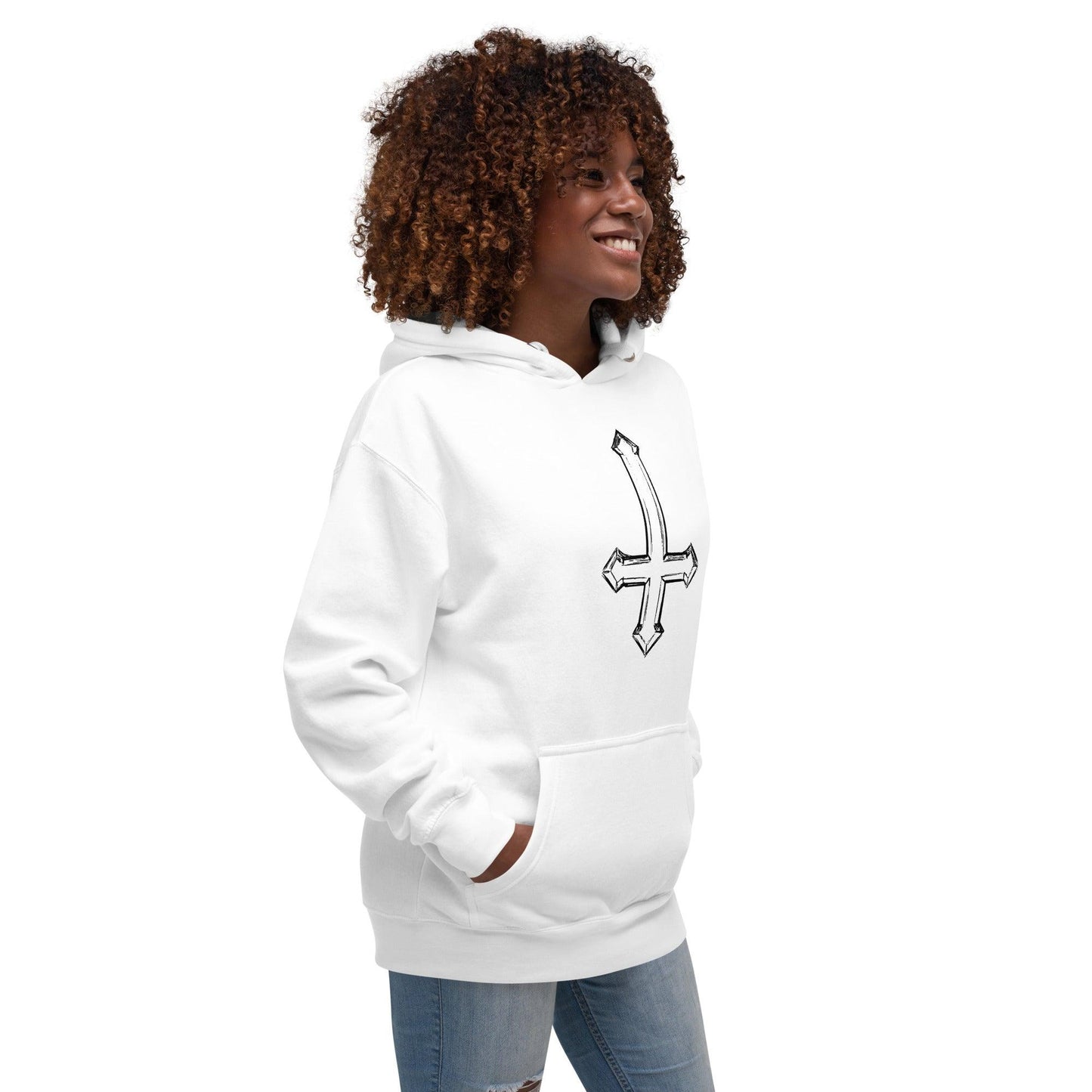 Upside Down Cross Sketch Unisex Hoodie - Lizard Vigilante