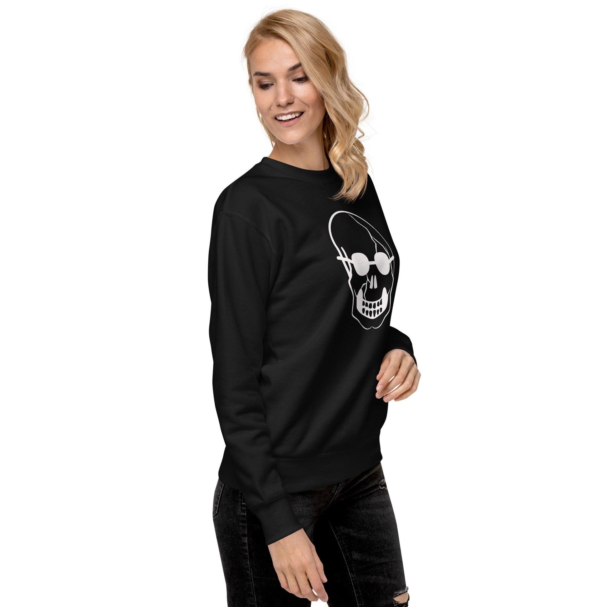 White Skull With Shades Unisex Premium Sweatshirt - Lizard Vigilante