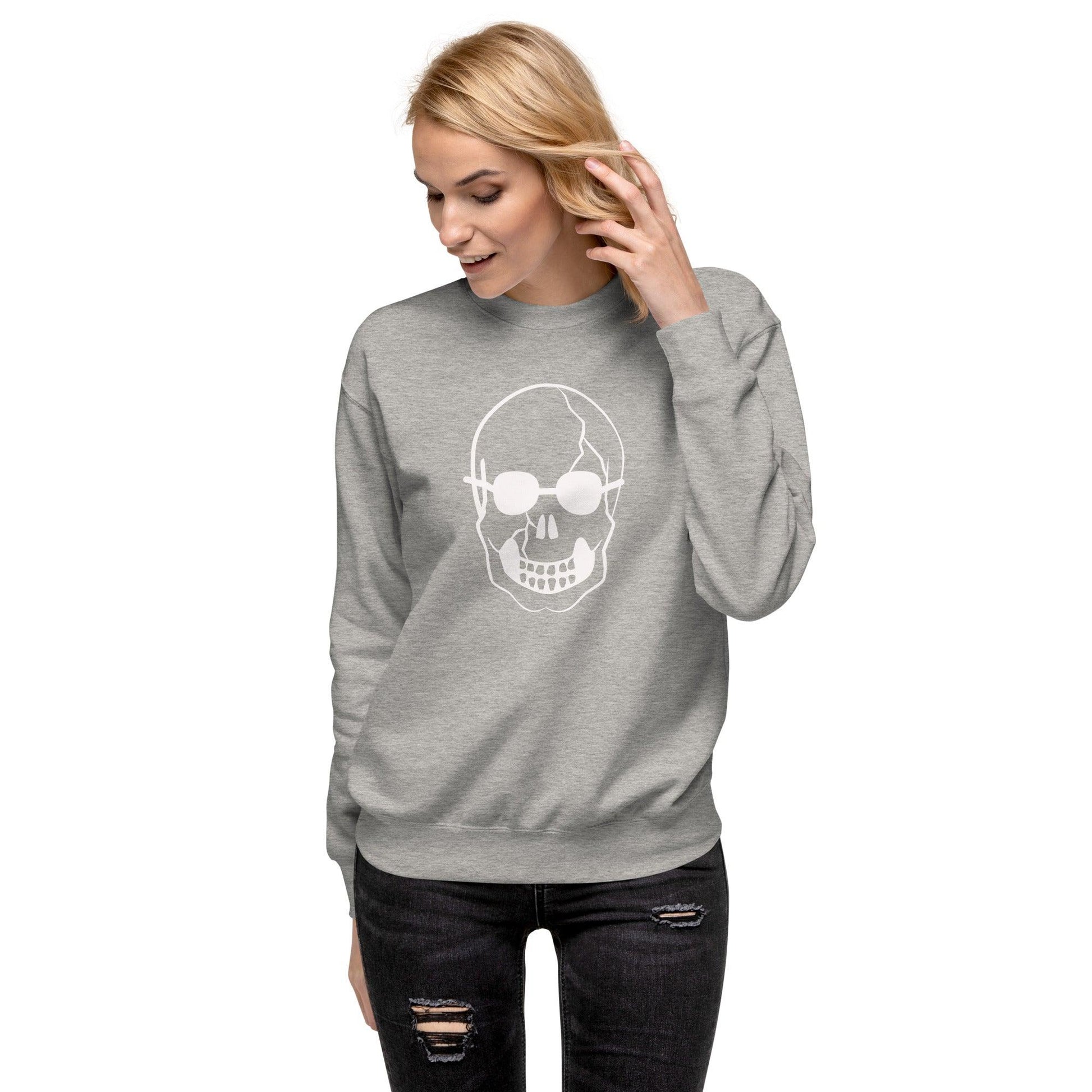 White Skull With Shades Unisex Premium Sweatshirt - Lizard Vigilante