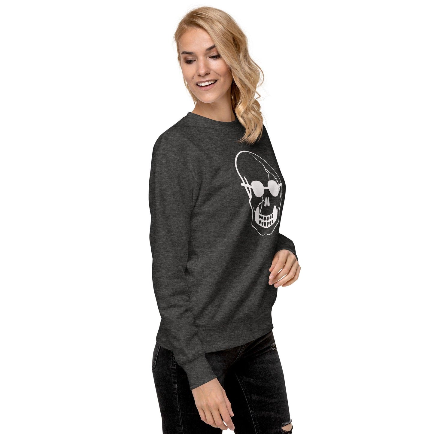 White Skull With Shades Unisex Premium Sweatshirt - Lizard Vigilante