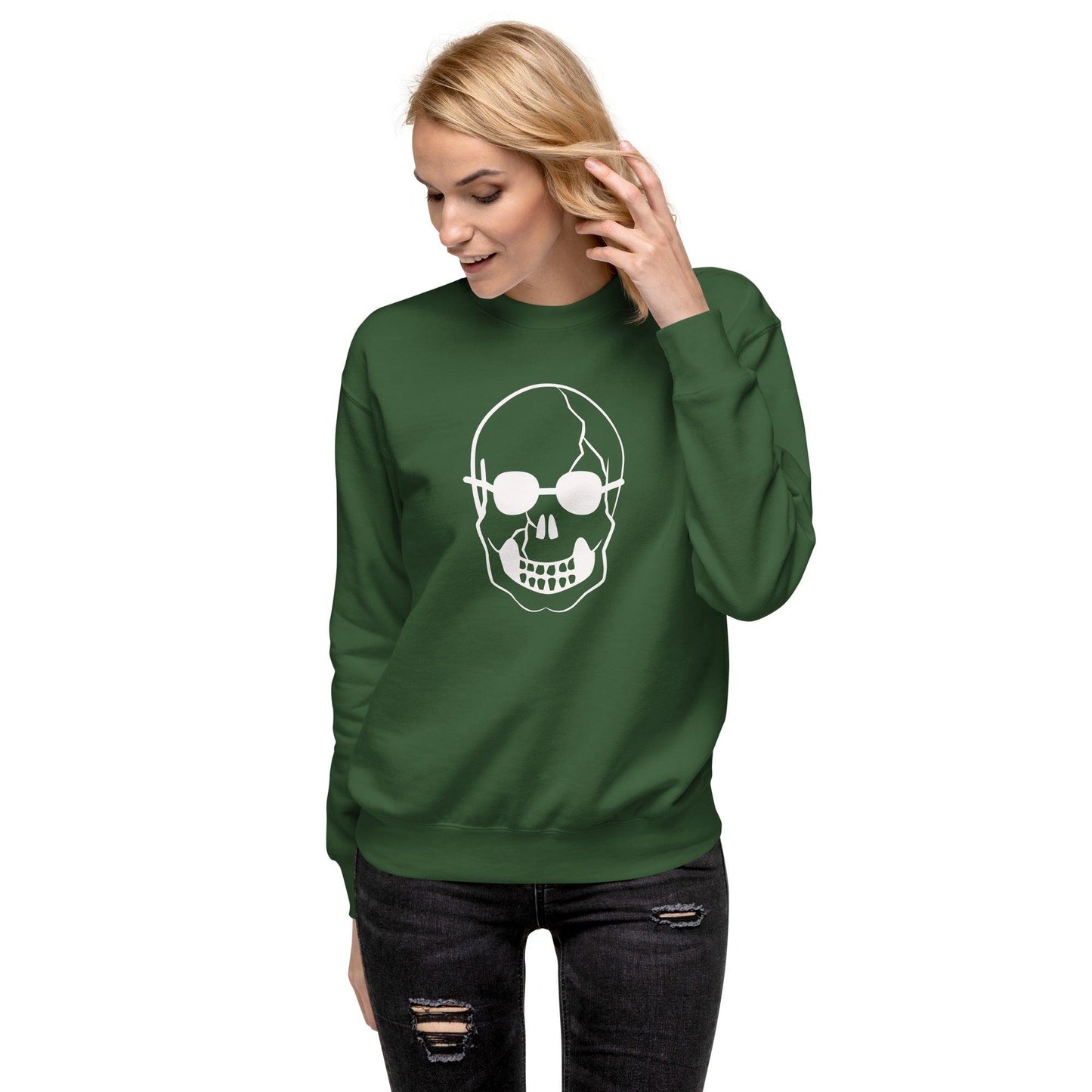 White Skull With Shades Unisex Premium Sweatshirt - Lizard Vigilante