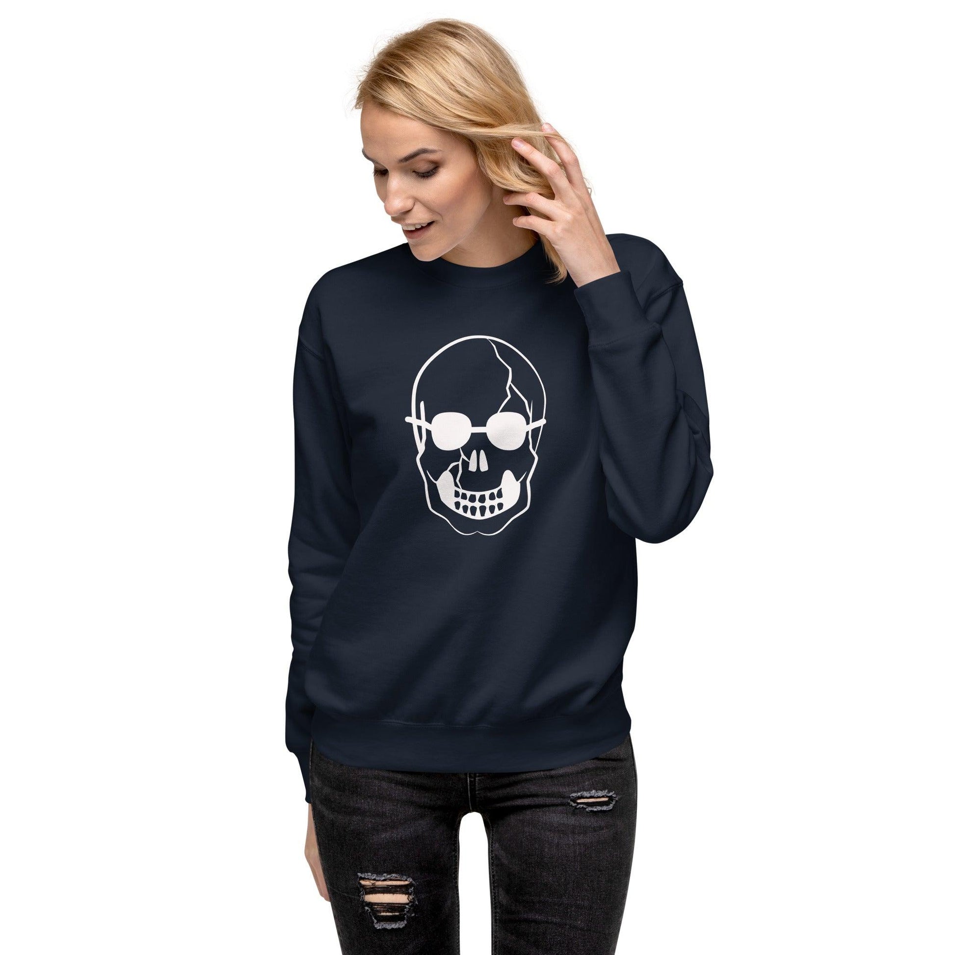 White Skull With Shades Unisex Premium Sweatshirt - Lizard Vigilante