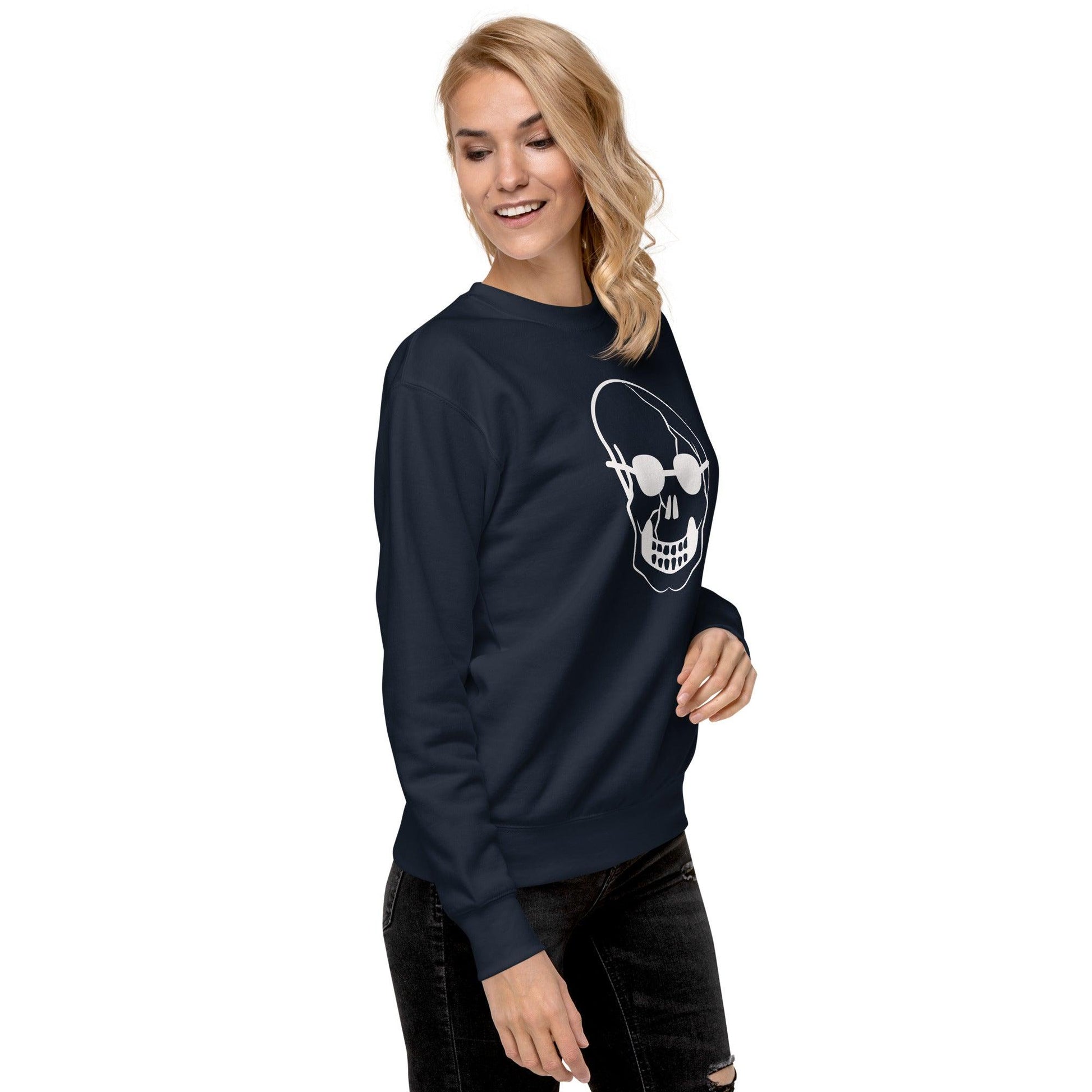 White Skull With Shades Unisex Premium Sweatshirt - Lizard Vigilante