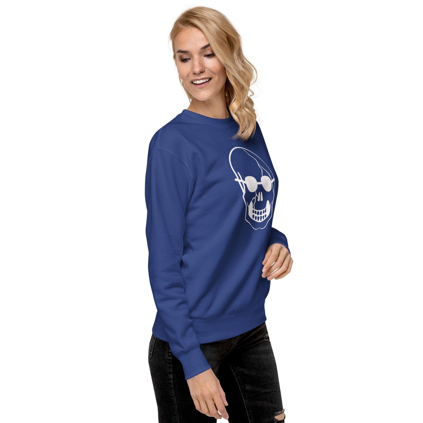 White Skull With Shades Unisex Premium Sweatshirt - Lizard Vigilante