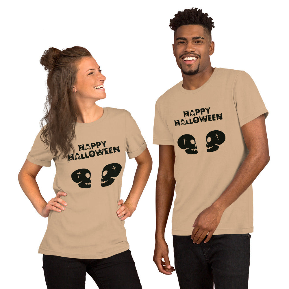 Happy Halloween in Skulls Font With 2 Facing Black Skulls Unisex t-shirt - Lizard Vigilante
