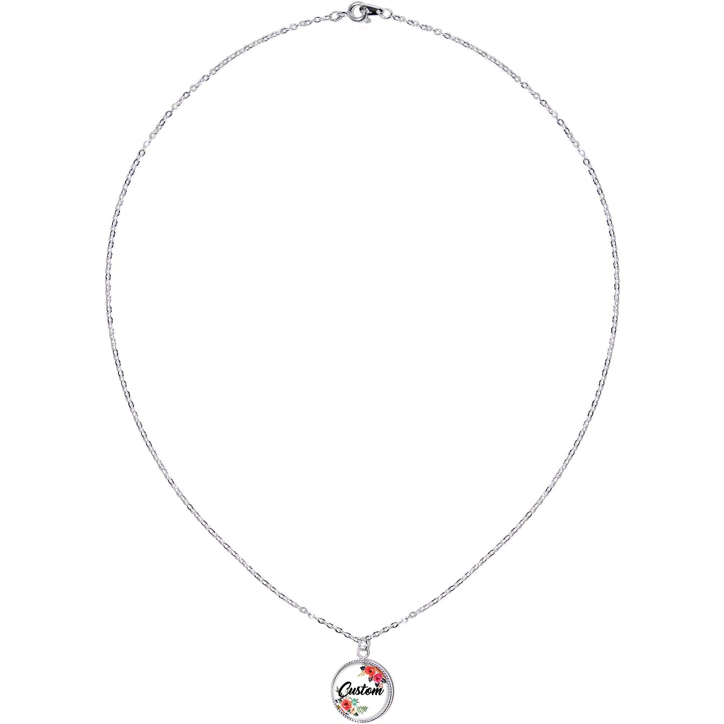 Custom Floral Personalized Name Silver Plated Chain Necklace