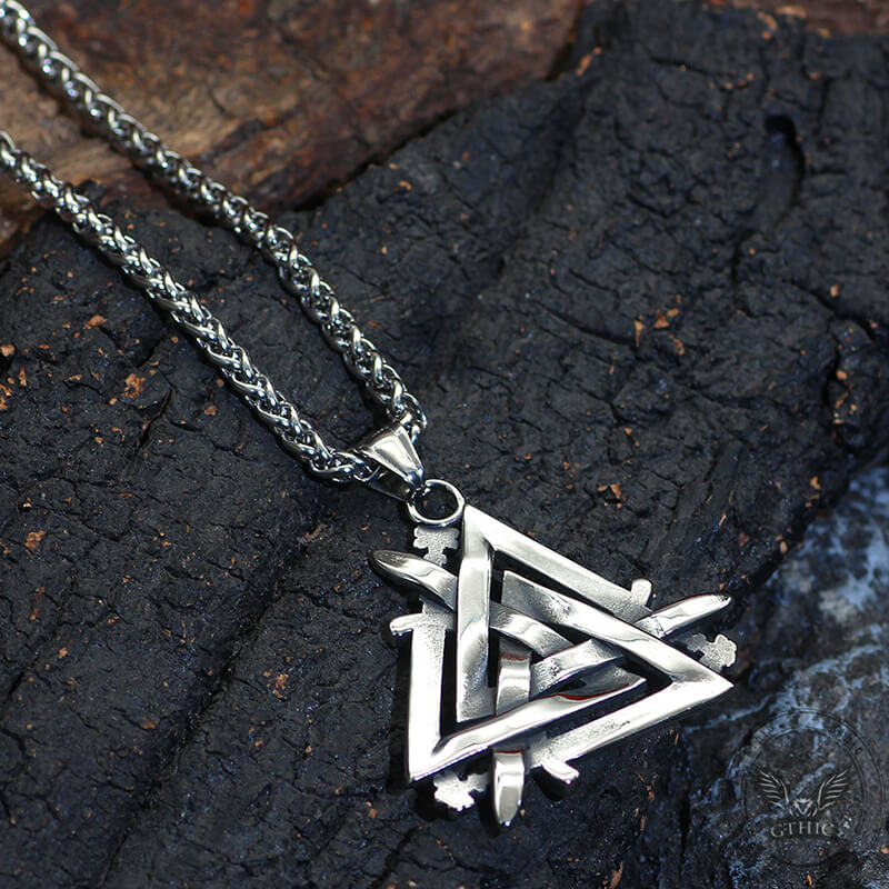 Valknut Curved Sword Stainless Steel Viking Pendant