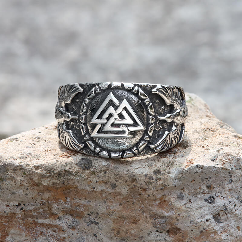 Valknut Raven Stainless Steel Viking Ring