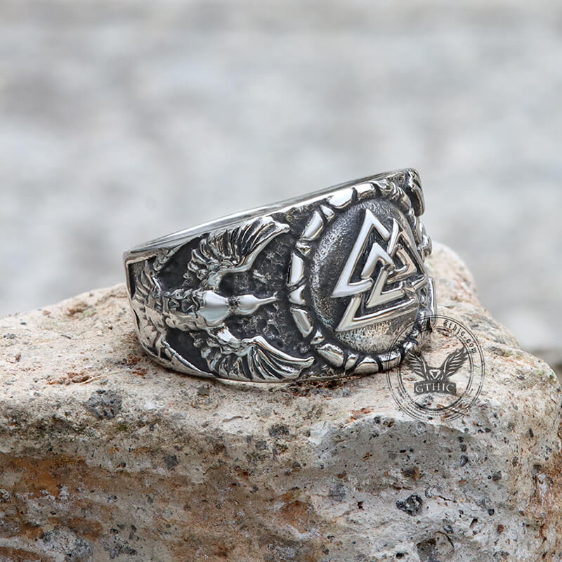 Valknut Raven Stainless Steel Viking Ring