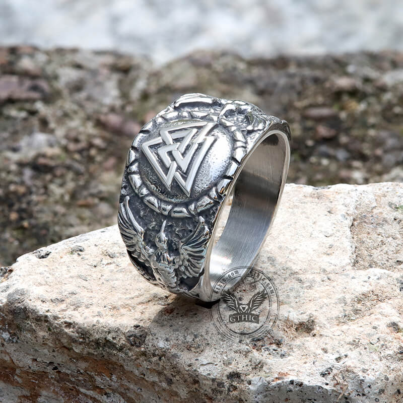 Valknut Raven Stainless Steel Viking Ring