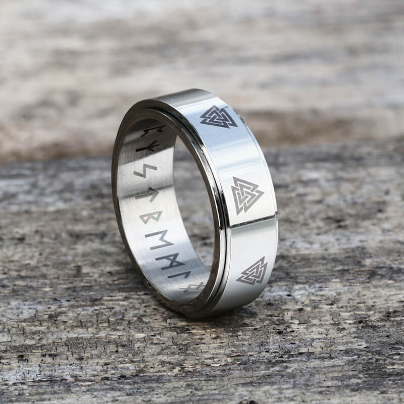 Valknut Runes Stainless Steel Spinner Ring