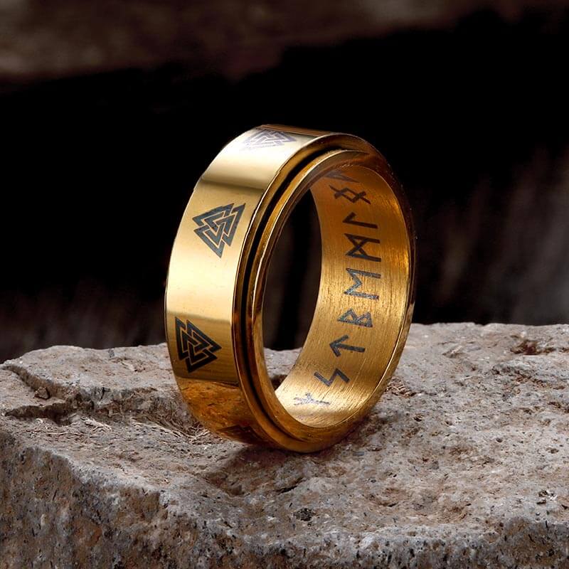 Valknut Runes Stainless Steel Spinner Ring