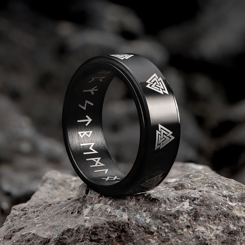 Valknut Runes Stainless Steel Spinner Ring