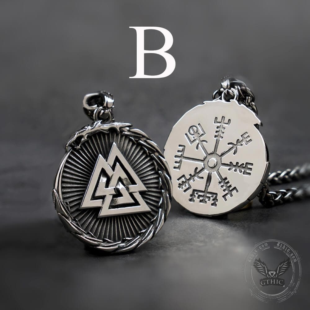 Valknut Stainless Steel Viking Dragon Pendant