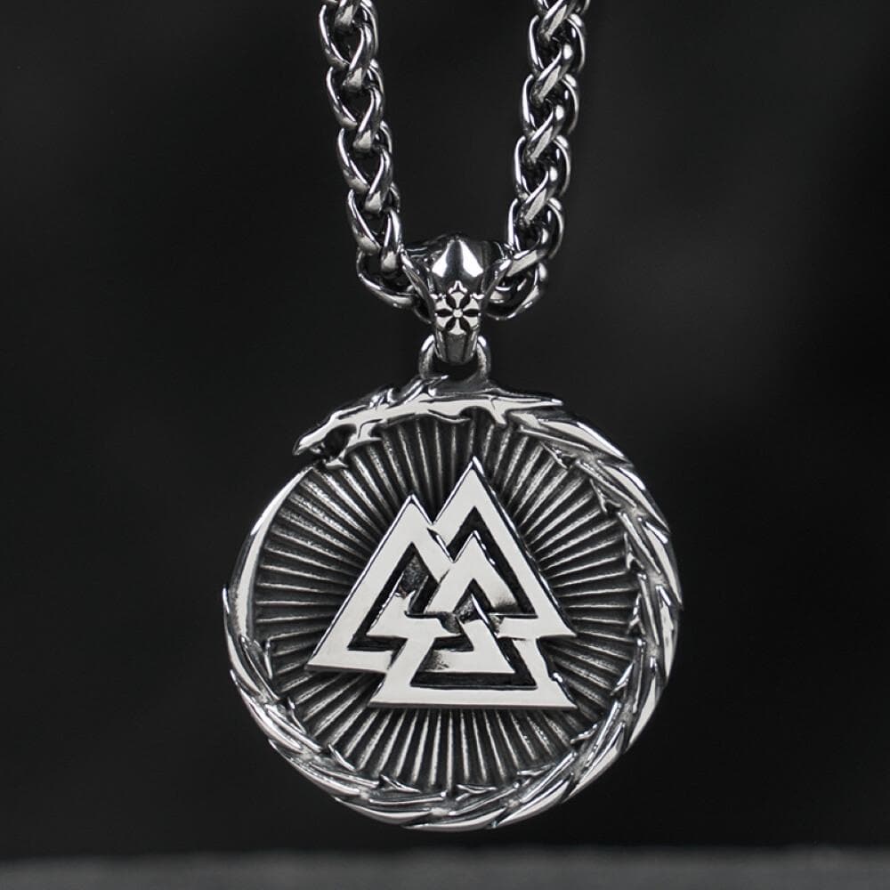 Valknut Stainless Steel Viking Dragon Pendant