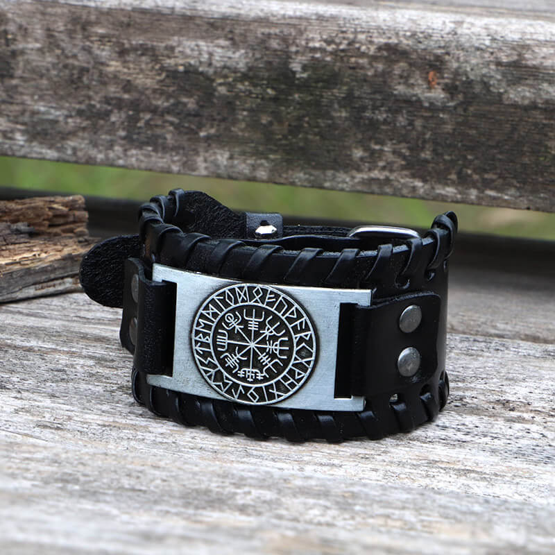 Vegvisir Runes Wristband Leather Viking Bracelet