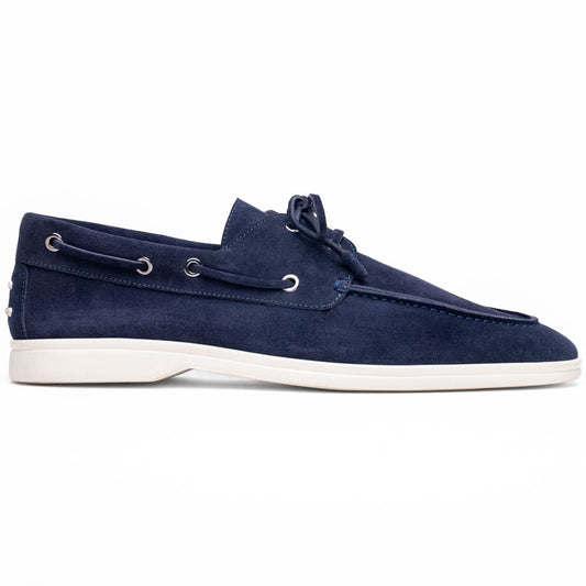 16-675-NVY VENICE Italian Sueded Goatskin Boat Shoes, Navy