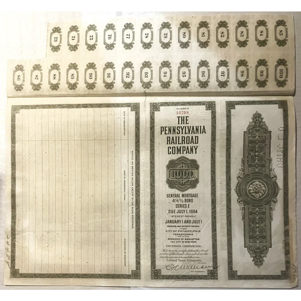 Rare 1934 Pennsylvania Railroad Gold Bond Certificate Discovered