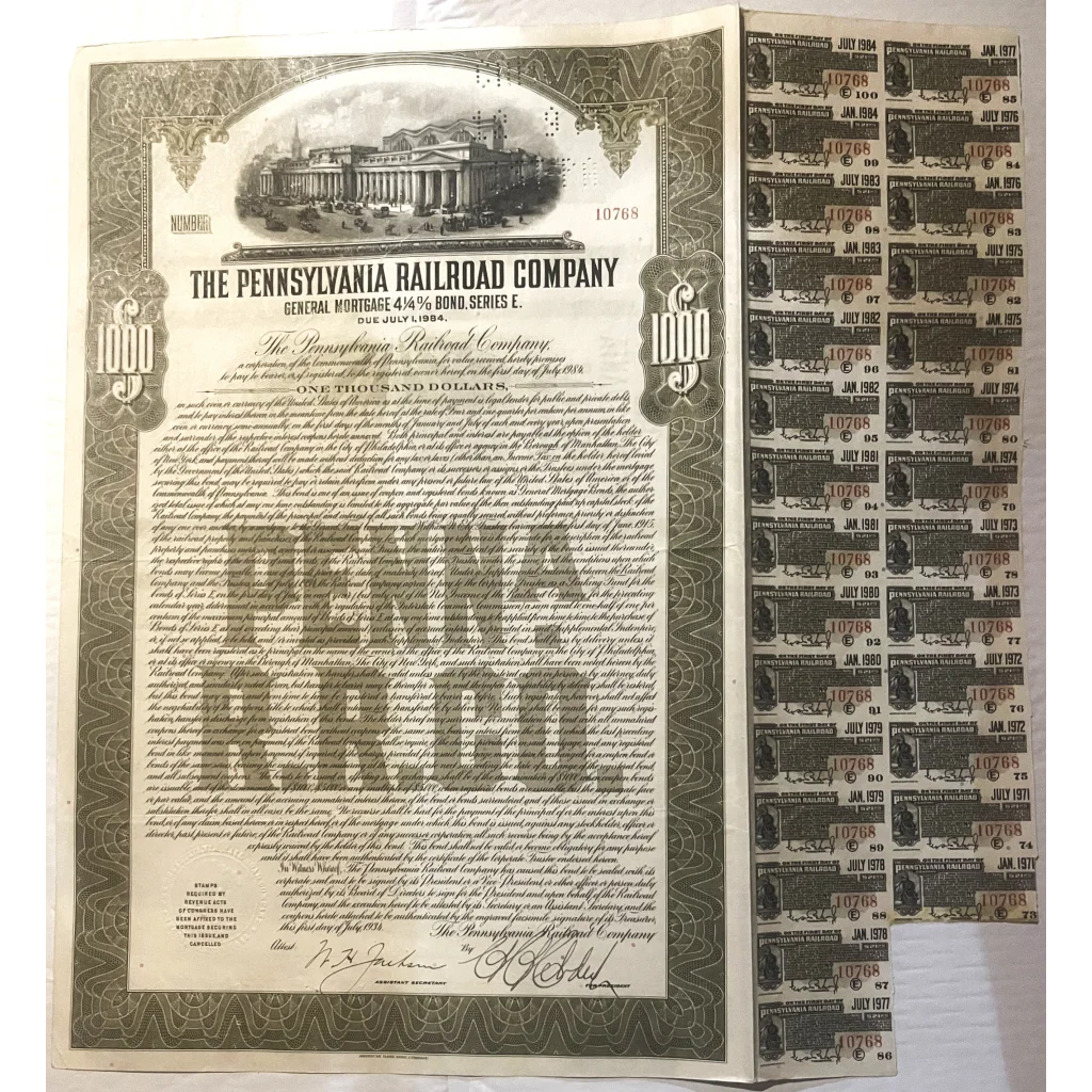Rare 1934 Pennsylvania Railroad Gold Bond Certificate Discovered