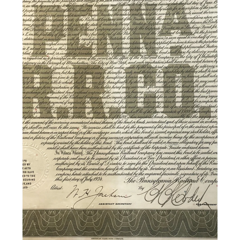 Rare 1934 Pennsylvania Railroad Gold Bond Certificate Discovered