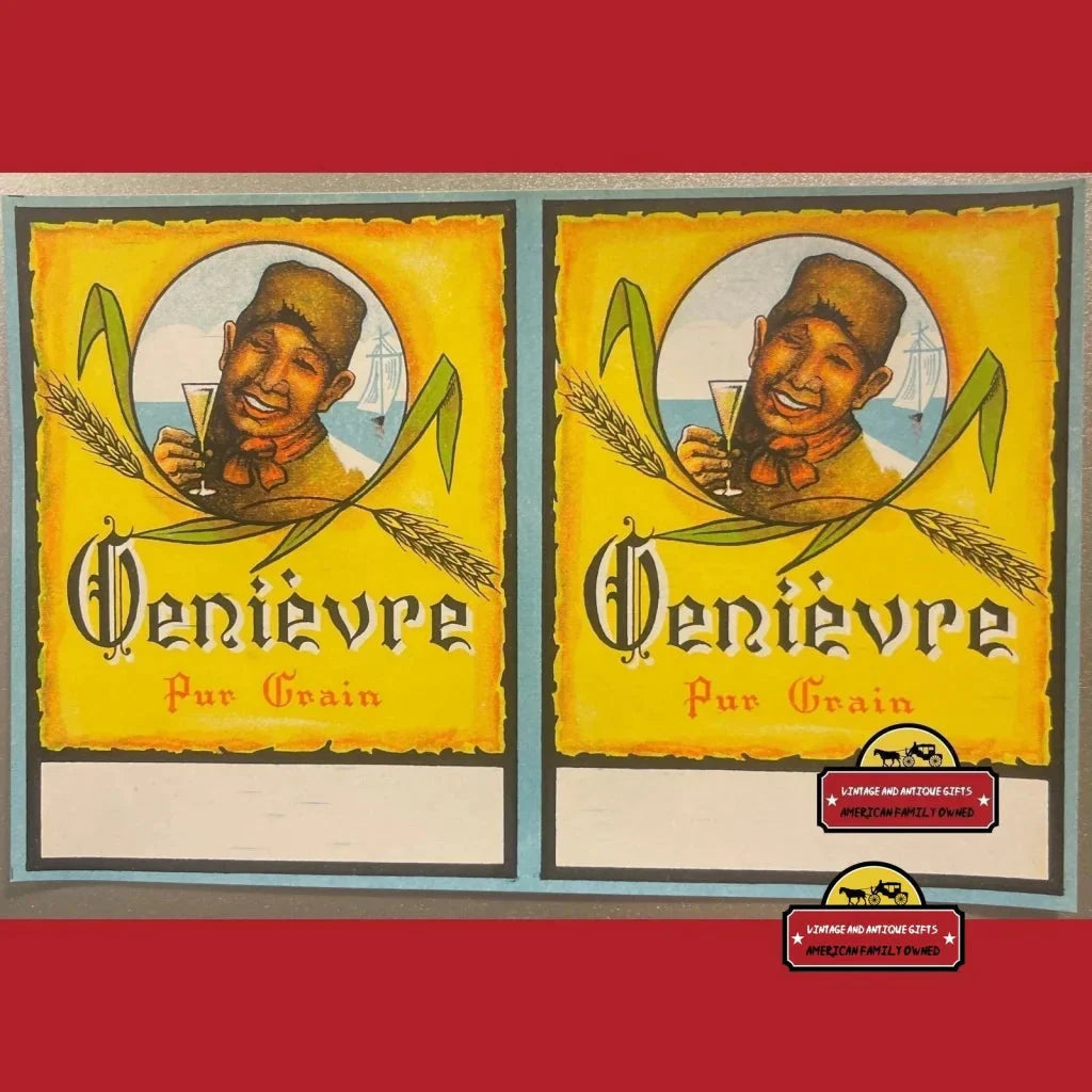 Rare 1920s Double Uncut Genievre Pur Grain Label for Collectors