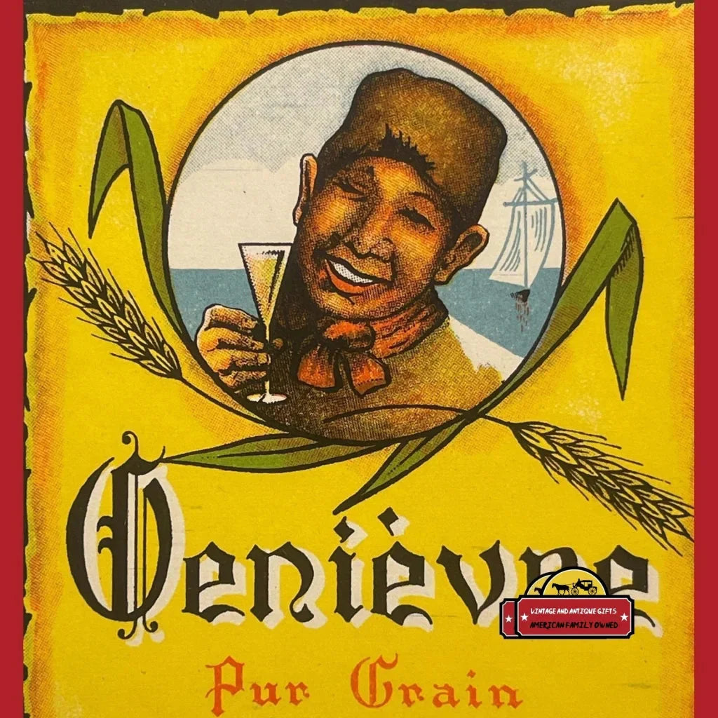 Rare 1920s Double Uncut Genievre Pur Grain Label for Collectors