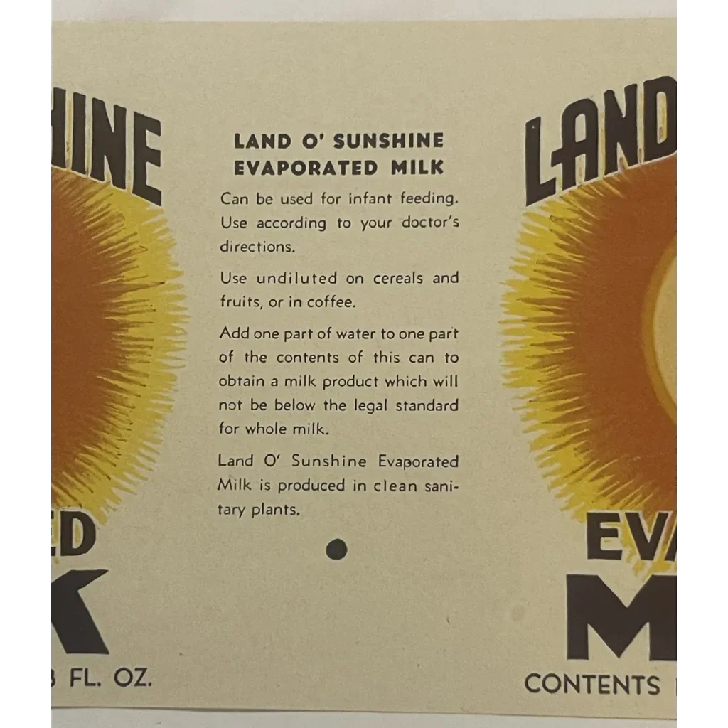 Rare Antique Vintage 1920s Sunshine Label from Suwanee Food