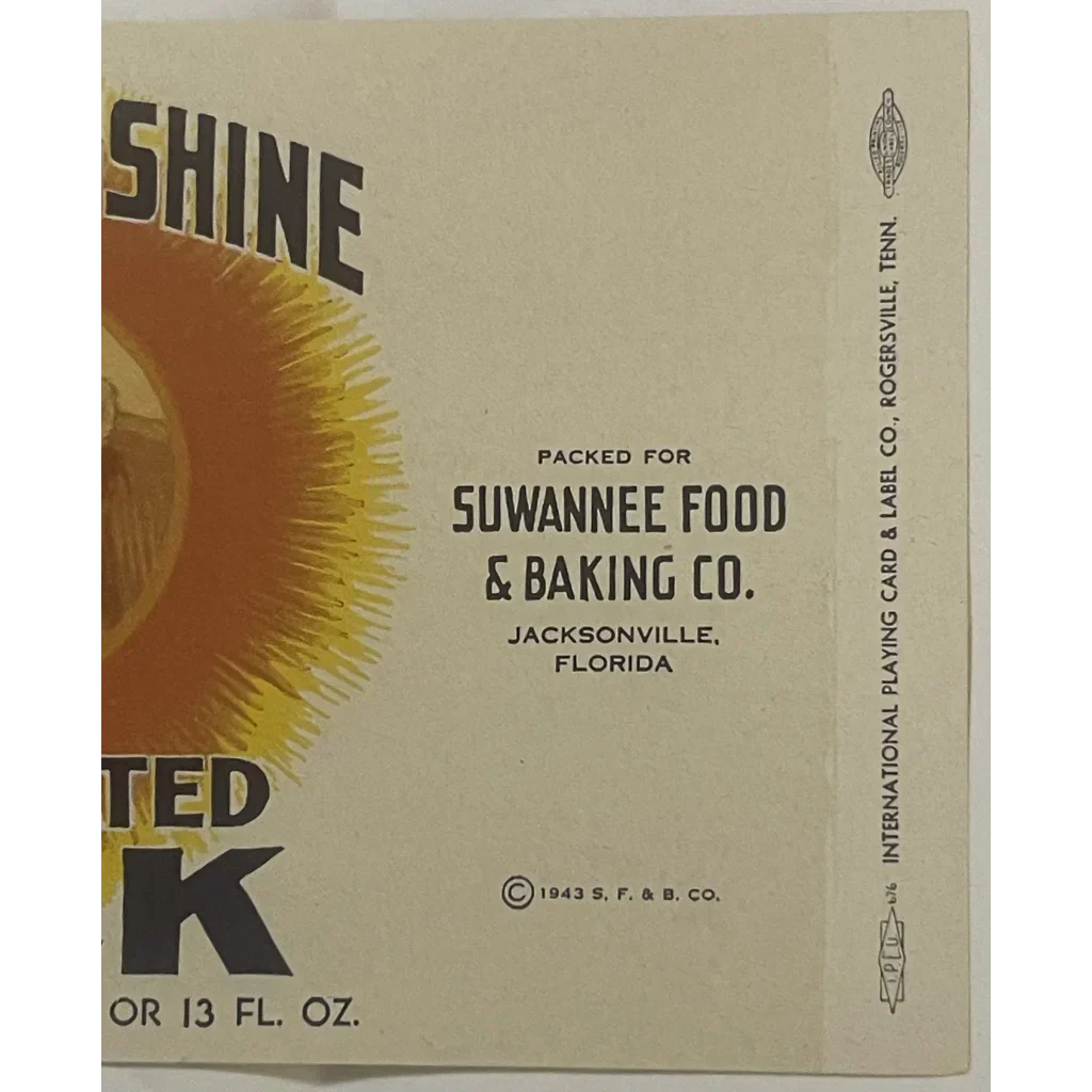 Rare Antique Vintage 1920s Sunshine Label from Suwanee Food