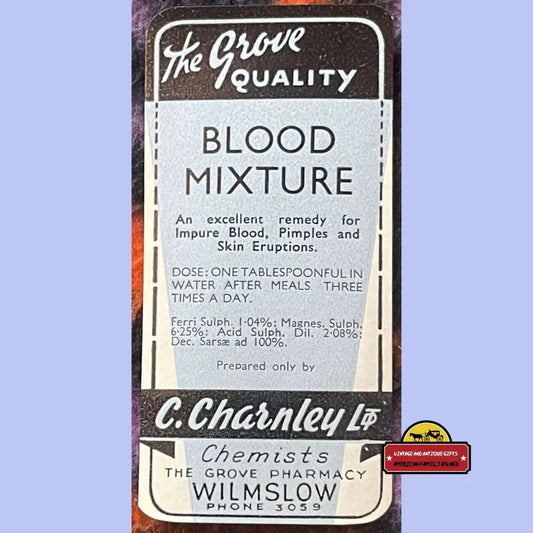 Rare Antique Blood Mixture Label from The Grove Pharmacy