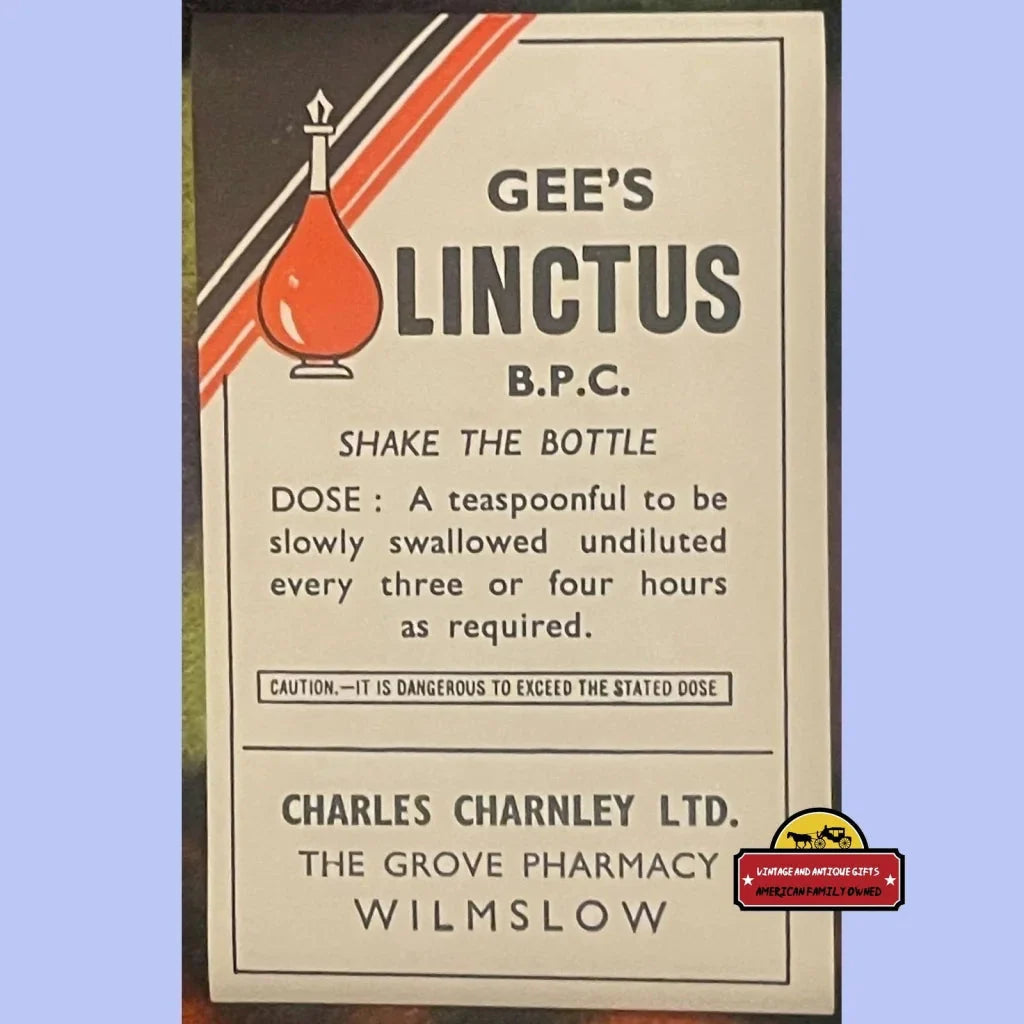 Rare Antique Gee's Linctus Label Unveils 1910s Pharmacy History