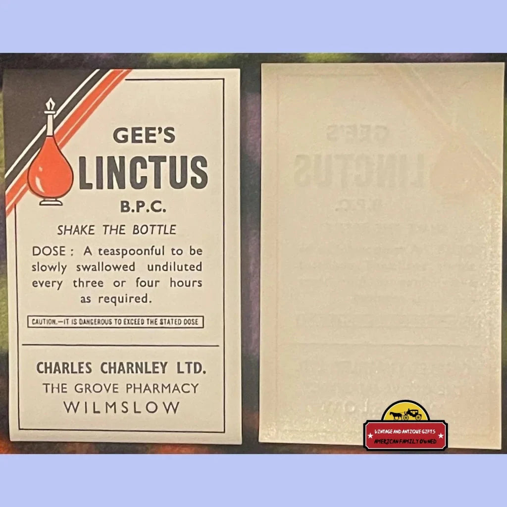 Rare Antique Gee's Linctus Label Unveils 1910s Pharmacy History