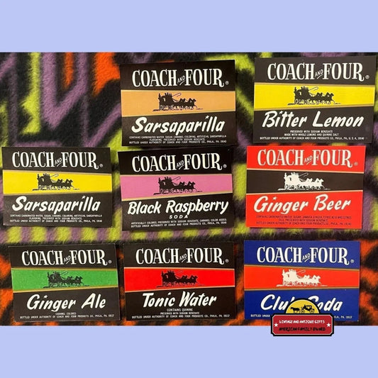 Rare Combo Vintage Coach and Four Soda Labels from 1960s