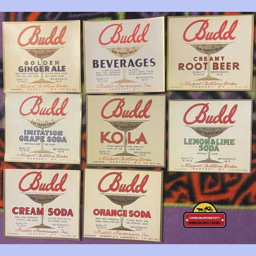 Rare 1920s Budd Beverage Soda Labels from Newport Bottling Works