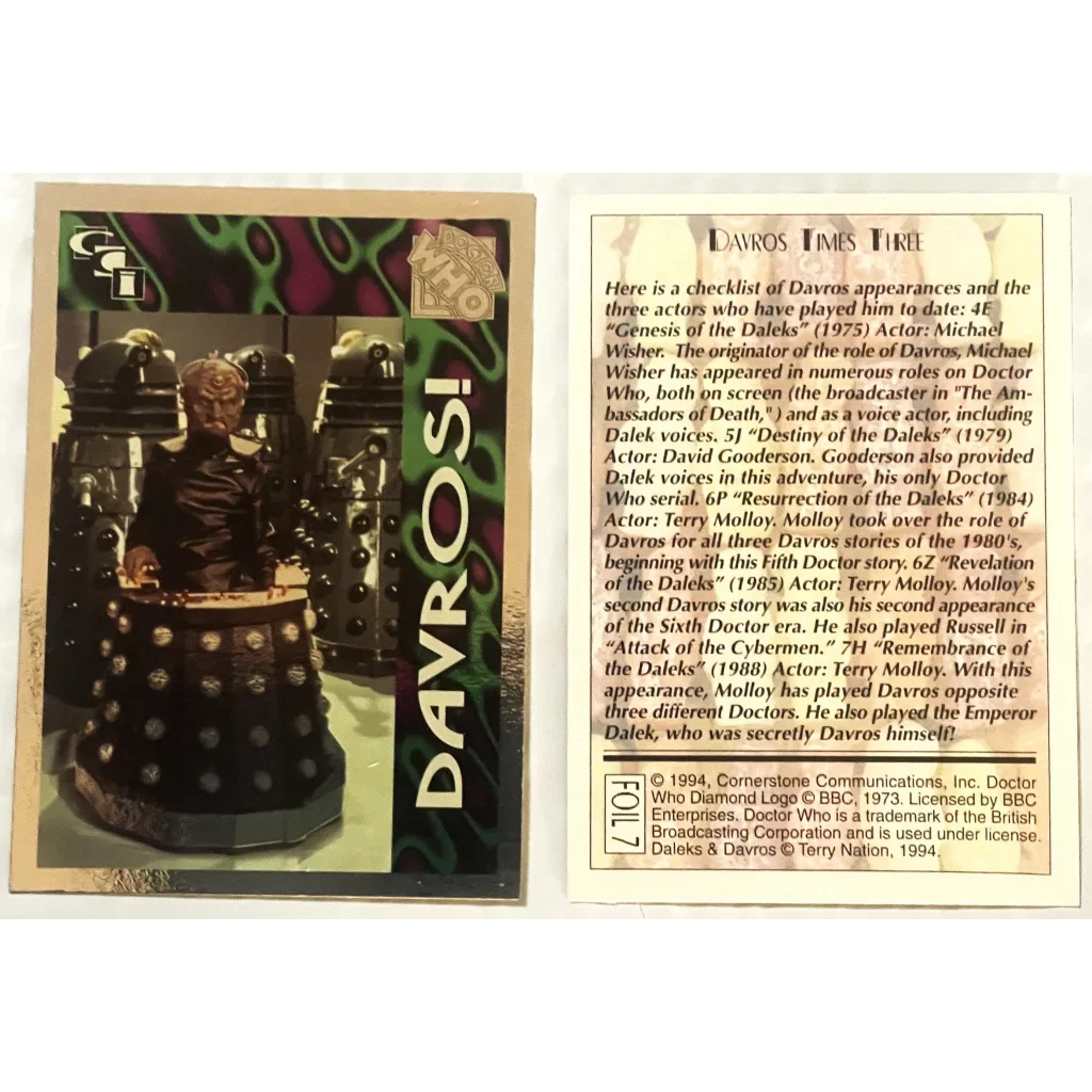 Rare Vintage 1990s Doctor Who Davros Foil Trading Card Unearthed