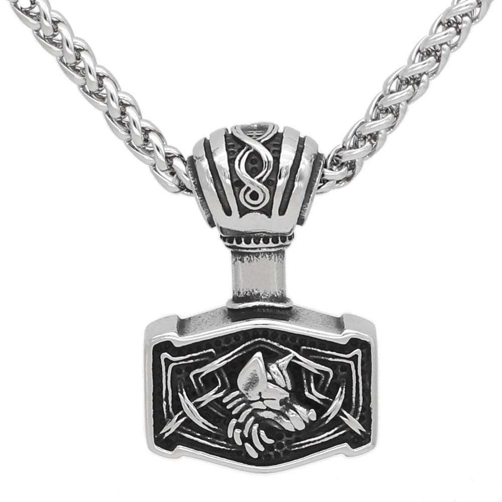 Vikings Wolf Mjolnir Stainless Steel Necklace