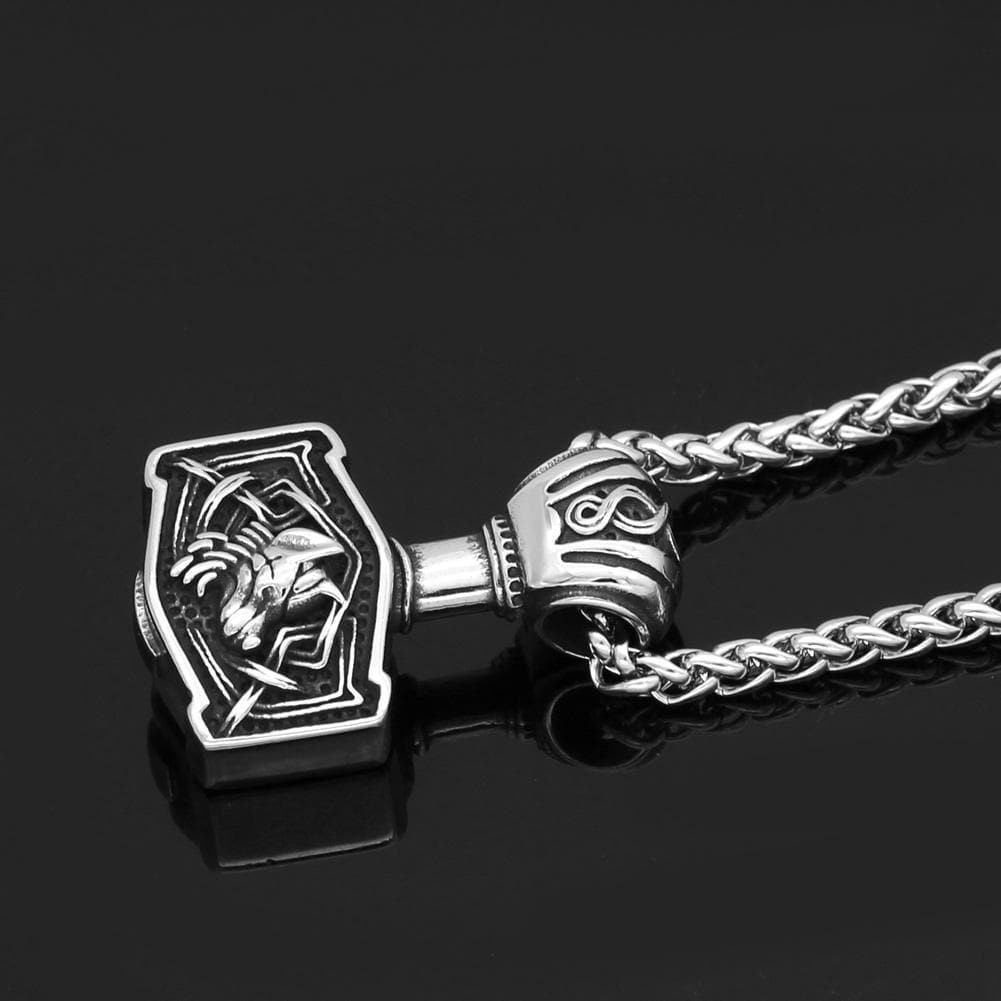 Vikings Wolf Mjolnir Stainless Steel Necklace