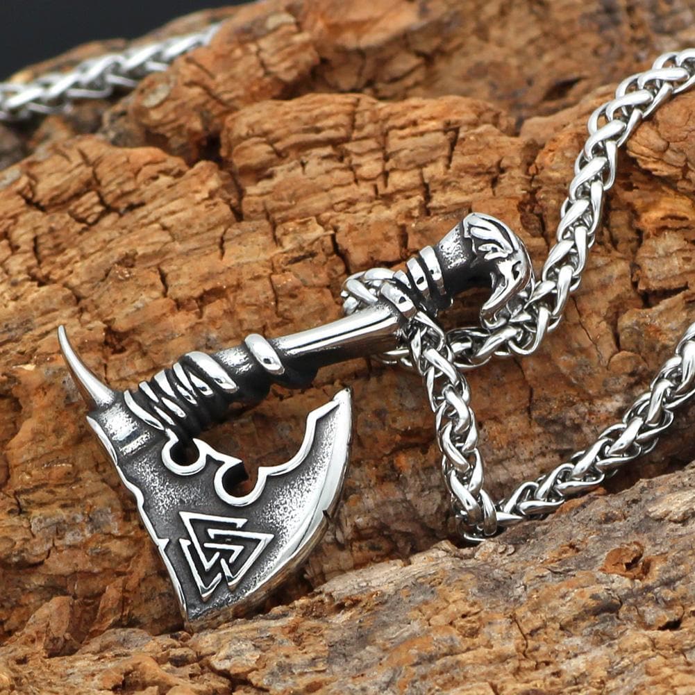 Vikings Axe and Valknut Stainless Steel Necklace