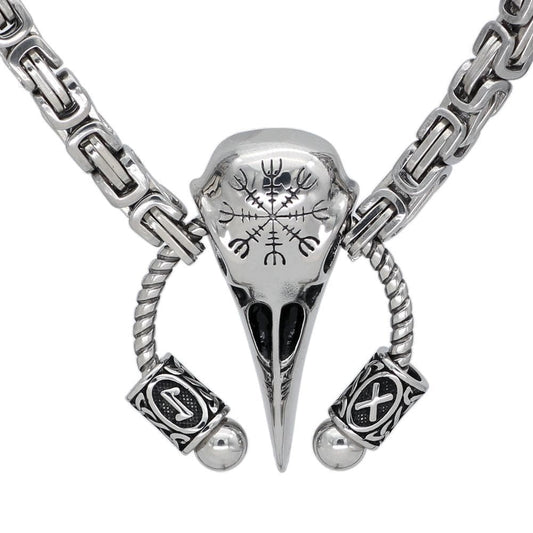 Vikings Runic Raven Skull King Chain Stainless Steel Necklace