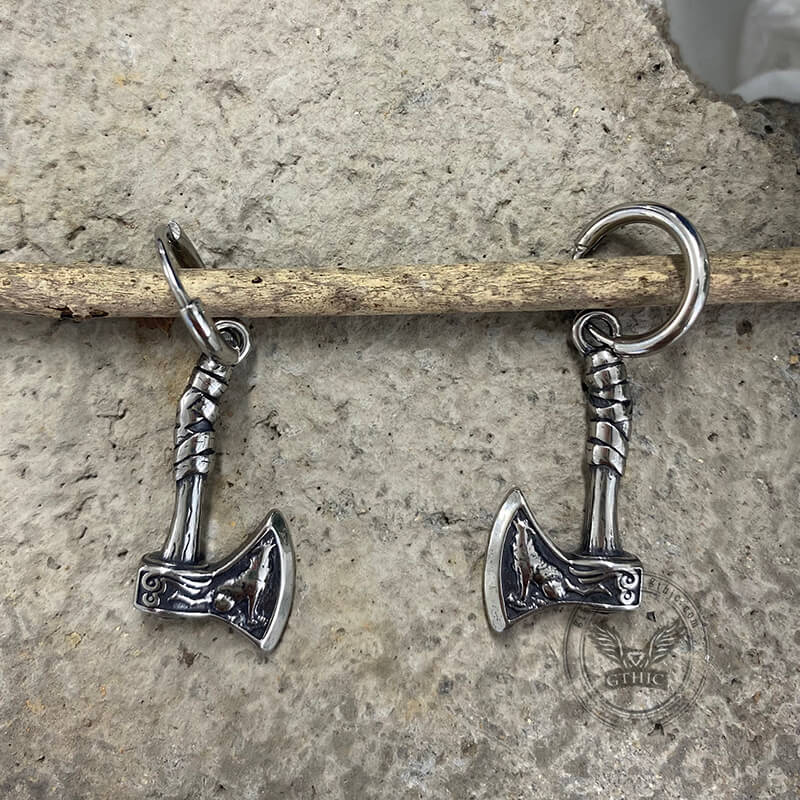 Viking Axe Wolf Stainless Steel Earrings