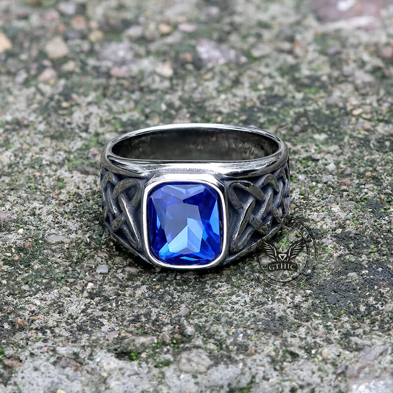 Viking Celtic Knot Gem-set Stainless Steel Ring