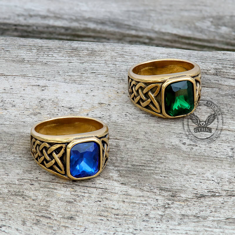 Viking Celtic Knot Gem-set Stainless Steel Ring