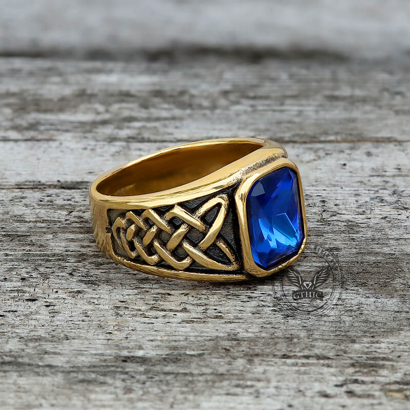 Viking Celtic Knot Gem-set Stainless Steel Ring