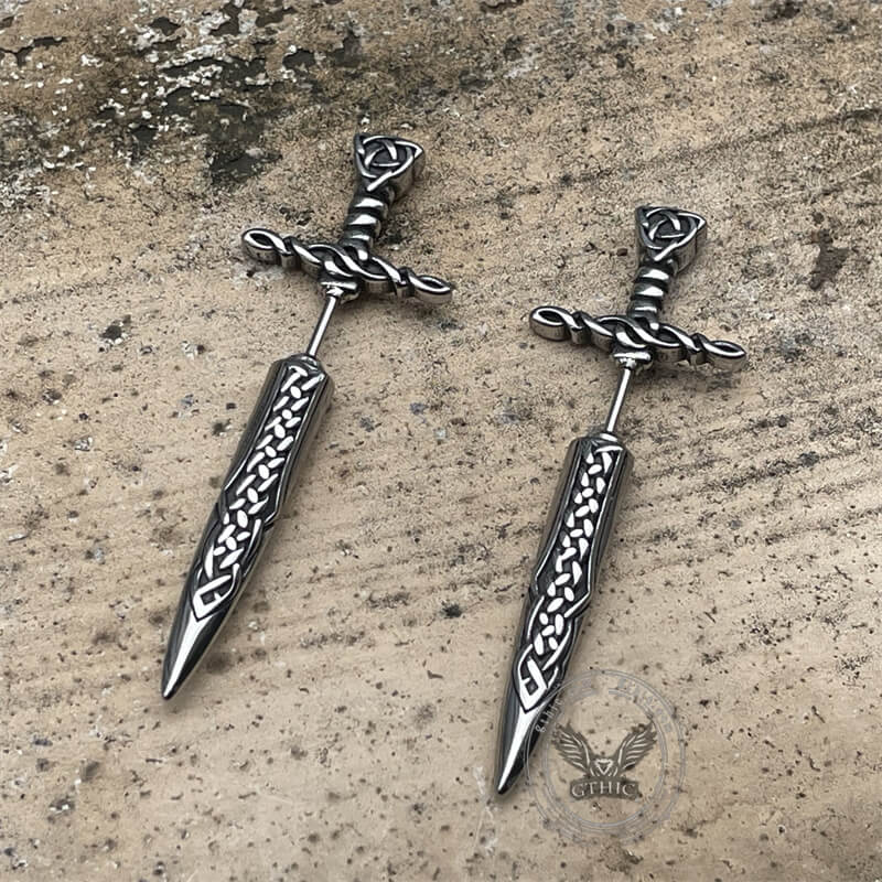 Viking Celtic Knot Sword Stainless Steel Earrings
